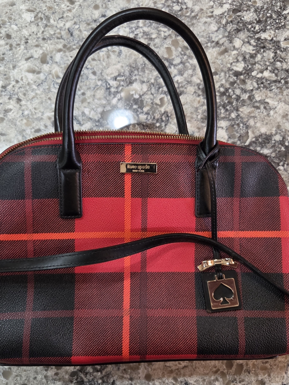 kate spade Red and Black Plaid Satchel with Gold Hardware